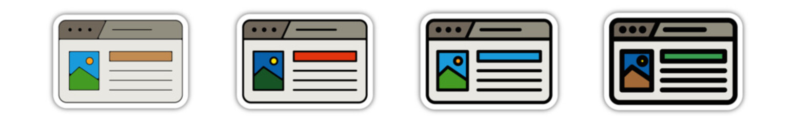 Icones pictogramme symbole Fenetre ordinateur interface travail mise en page couleur gris relief - obrazy, fototapety, plakaty