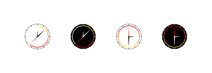 Clock board icons. Flat, color, clock board icons for wrist, wall clocks. Vector icons