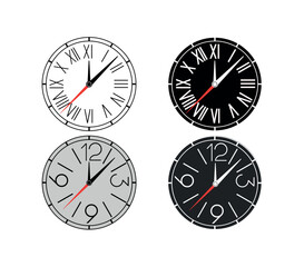 Clock icons. Flat, clock dial icons, wall clock. Vector icons