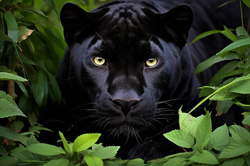 realistic black panther walking in the jungle