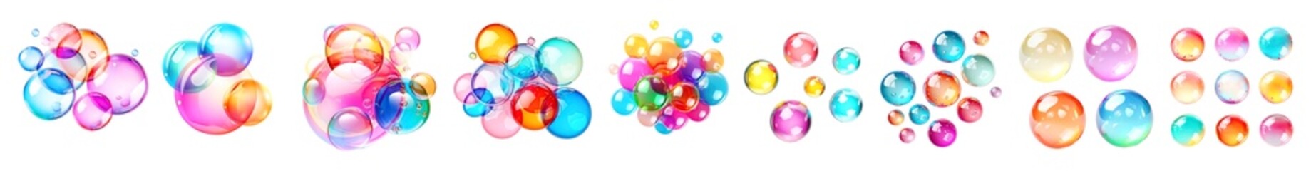 Set of Colorful Soap bubble isolated cutout on transparent background. - obrazy, fototapety, plakaty