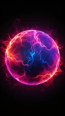 Peel and stick wall murals Fractal waves fog abstract explosion of cosmos power cosmic purple nebula lightning .Blast fusion field purple plasma physics glowing flames tunnel quantum time fractal mechanic energy ball galactic. Generative ai