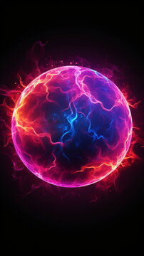 Fototapeta fog abstract explosion of cosmos power cosmic purple nebula lightning .Blast fusion field purple plasma physics glowing flames tunnel quantum time fractal mechanic energy ball galactic. Generative ai