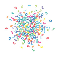 Falling colorful sketch numbers. Math study concept with flying digits. Charming back to school mathematics banner on white background. Falling numbers illustration.