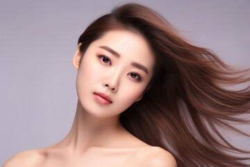 Fototapeta premium Beautiful young Asian woman with natural makeup and perfect skin. Facial care concept, cosmetology, plastic surgery