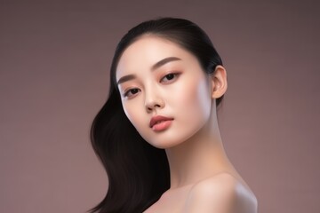 Fototapeta premium Beautiful young Asian woman with natural makeup and perfect skin. Facial care concept, cosmetology, plastic surgery