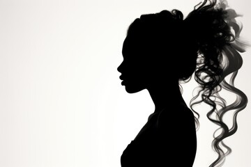 Black and white profile silhouette of a beautiful woman