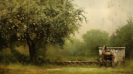 Fototapeta na wymiar Overgrown orchard with apple trees