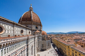 Florence, Italy - June 28, 2023: View on cityscape and the dome of the Cathedral of Florence.