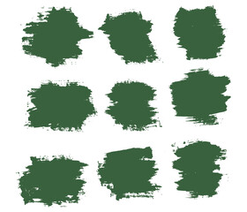 Set of green paint ink brush stroke