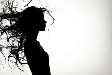 Black and white profile silhouette of a beautiful woman
