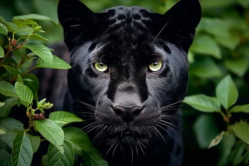 Foto op Plexiglas realistic black panther walking in the jungle © Ksenia Belyaeva