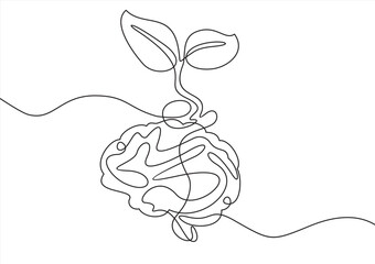 Brain with Sprout Continuous One Line Drawing Business Concept. Idea Concept Contour Illustration for Business Design.