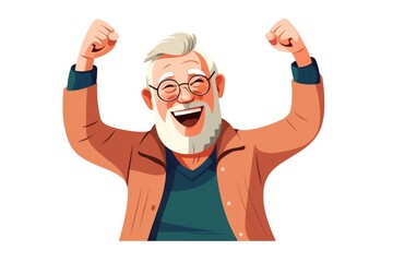 Obraz premium Very happy elderly man rejoices at a successful project on white background