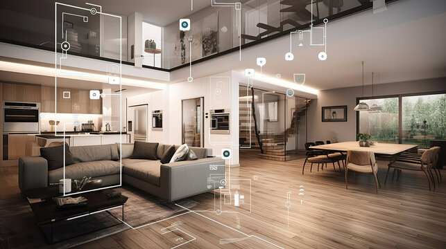 Artificial intelligence, Smart home, light, glowing, big data connect devices, internet technology, generative ai