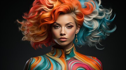 woman with colorful hair and a colorful dress