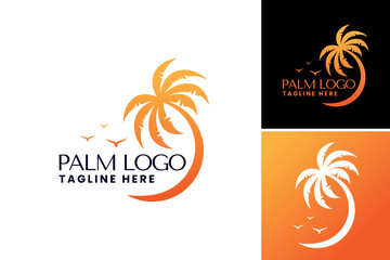 "Palm tree logo design" refers to a graphic design element featuring a palm tree, which can be used for creating logos and branding materials for businesses related to vacation, tropical themes