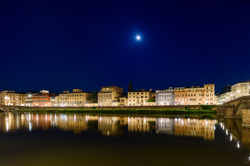 Fototapeta na wymiar Florence, Italy - June 28, 2023: Florence, Italy on the Arno River at night