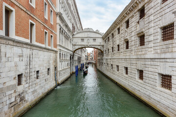 Venice, Italy - June 30, 2023: Venice canal with gondolas, Italy 