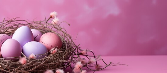 Pink background with Easter eggs