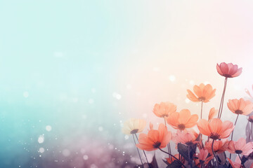 delicate texture of orange and blue colors. flowers in the meadow with background blur and bokeh. place for text
