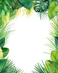 Fototapeta na wymiar Tropical leaves frame border empty page white background