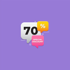 70 percent off special offer tag label. Discount badge template with price clearance percentage.