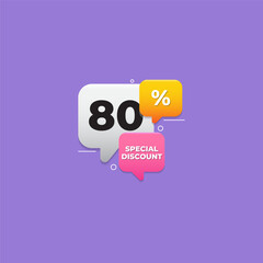 80 percent off special offer tag label. Discount badge template with price clearance percentage.