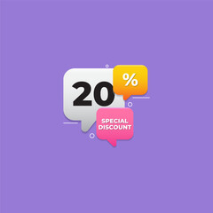 20 percent off special offer tag label. Discount badge template with price clearance percentage.