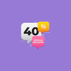 40 percent off special offer tag label. Discount badge template with price clearance percentage.