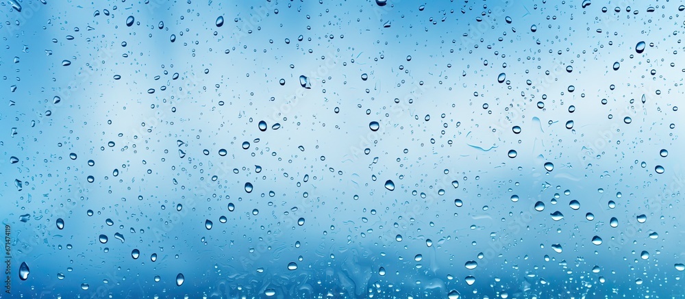 Poster raindrops on the windowpane and a sky of vibrant blue