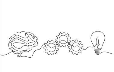 Strategic thinking and planning concept with head line and lightbulb with gears.continuous line	