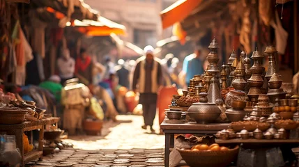Papier Peint photo Maroc candid shot of a crowded marketplace in Marrakesh