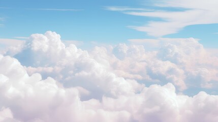 Clouds background in soft, warm, pastel and neutral colors. Aesthetic minimalism wallpaper for social media content. View of sky above clouds. Serene, calming backdrop. Tranquility and simplicity.
