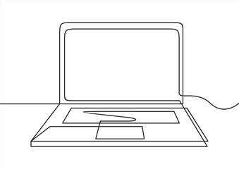 Open laptop. One line continuous laptop. Line art, outline, single line silhouette. Hand drawn vector illustration.