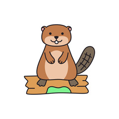 Beaver sitting on a log