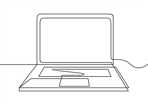 recommend clip art: Open laptop. One line continuous laptop. Line art, outline, single line silhouette. Hand drawn vector illustration.