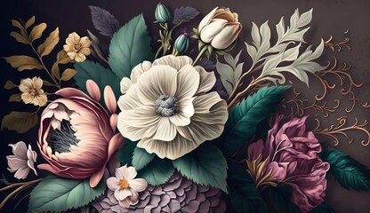 Vintage Bouquet flowers Floral wallpaper background artwork