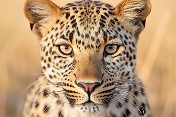 Close-up portrait of wild beautiful leopard in nature