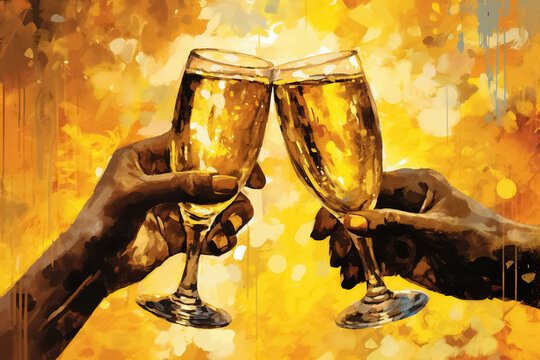 Glasses of champagne, New Year celebrating. Generative Ai