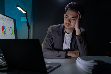 Entrepreneur is getting tired of their work,  Businessman is stressed about managing a startup company, Company employees are stressed because their laptops are having problems, stress idea.