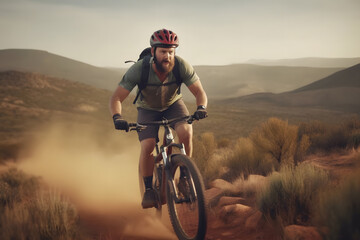Mountain Bike cyclist riding single track. Neural network AI generated art