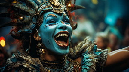 Jubilant crowds and floats at Rio Carnival, Brazil.