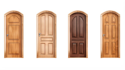 set of wooden doors on white background