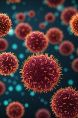 Coronavirus cells floating on blurred background