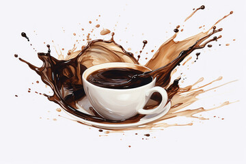 Photo of an energetic depiction of coffee overflowing from a cup