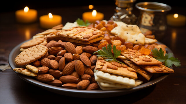A close-up of a plate filled with traditional Lohri sweets and snacks
