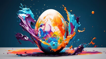 Bright colorful Easter egg explosion. Splashes of paint on an Easter egg