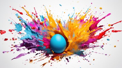 Bright colorful Easter egg explosion. Splashes of paint on an Easter egg