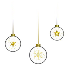 christmas ornaments ball with gold snowflake, confetti. merry christmas and happy new year, 3d render illustration